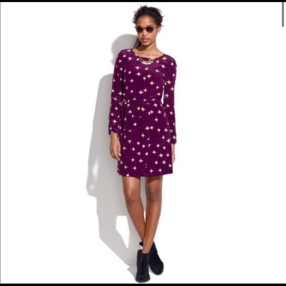 Madewell Purple/Plum Long-sleeve Silk Inkbrush Wrap Dress Size 8